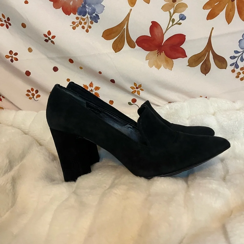 Donald Pliner Womens 9M Heyde Black Suede Block Heel Office Workwear Pumps City